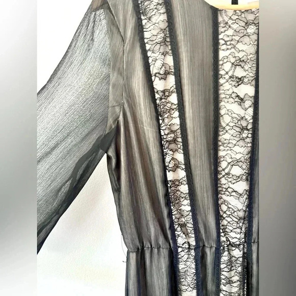Alice + Olivia Kye Chiffon Lace Front Sheer Black & Nude Long Sleeve‎ Maxi Dress - Picture 5 of 15